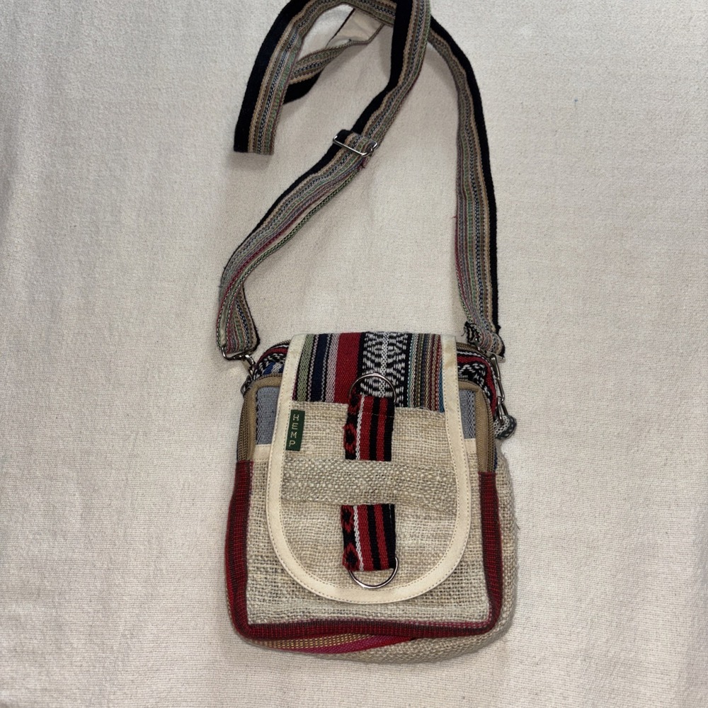 Himalayan Hemp Shoulder Cross Body Passport Travel Mini Bag Made In Nepal Boho